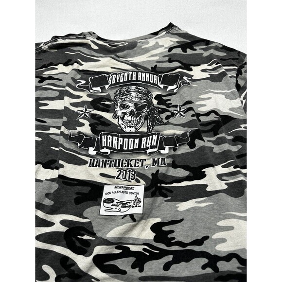 Camo Shirt Mens XL 2013 Nantucket Harpoon Run Biker Rally Camouflage Pirate - Picture 10 of 16